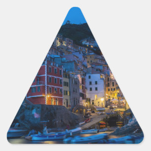 Riomaggiore at night Cinque Terre Liguria Italy Triangle Sticker