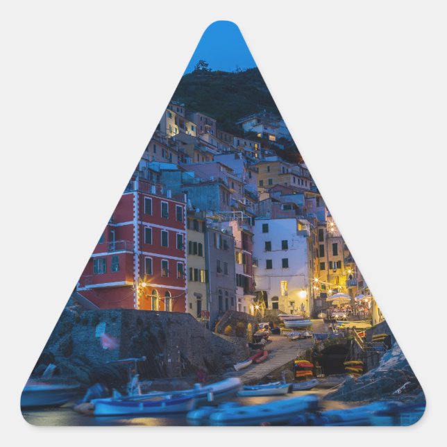 Riomaggiore at night Cinque Terre Liguria Italy Triangle Sticker (Front)