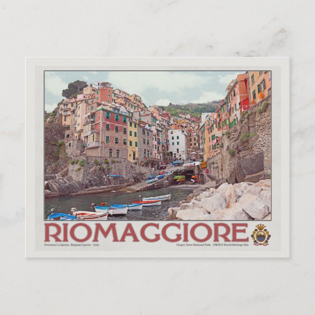 Riomaggiore Harbor - on White.jpg Postcard (Front)