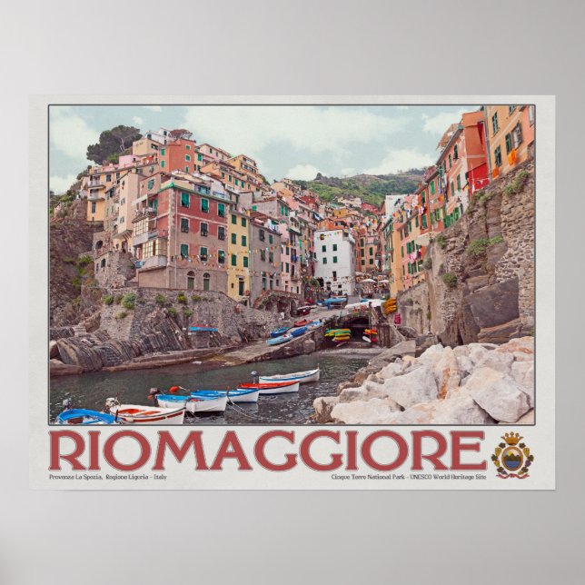 Riomaggiore Harbor - on White.jpg Poster (Front)