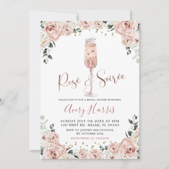 Riose Gold Dusty Pink Rose Soiree Bridal Shower Invitation (Front)