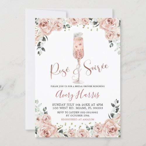 Riose Gold Dusty Pink Rose Soiree Bridal Shower Invitation