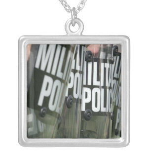 Riot control formation silver plated necklace