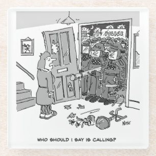 Riot Police Raid a Property - Funny Police Theme Glass Coaster