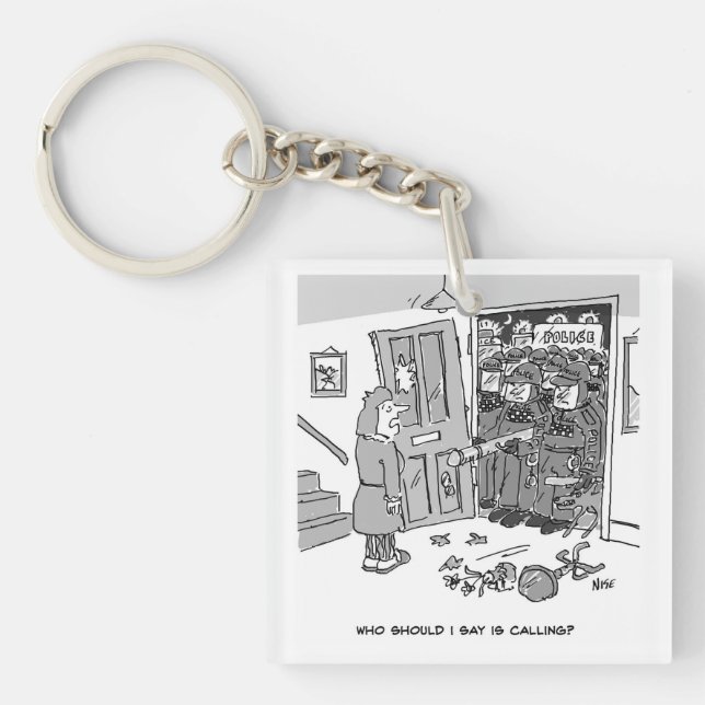 Riot Police Raid a Property - Funny Police Theme Keychain (Front)