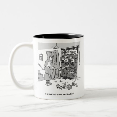 Riot Police Raid a Property _ Funny Police Theme Two_Tone Coffee Mug