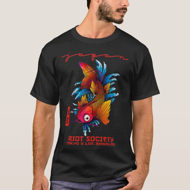 Riot-Society-Japan-Koi-Lotus Graphic-Embroidered T-Shirt (Front)