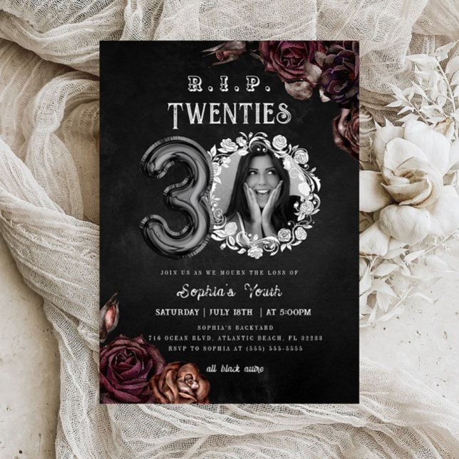 RIP 20s 30th Birthday Death to my Youth Photo Invitation (Creator Uploaded)