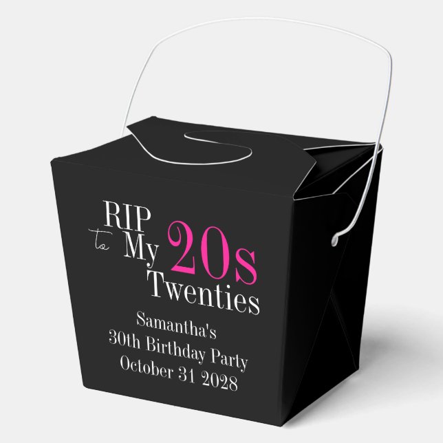 RIP 20s 30th Birthday Party Black Pink Favor Boxes (Front)
