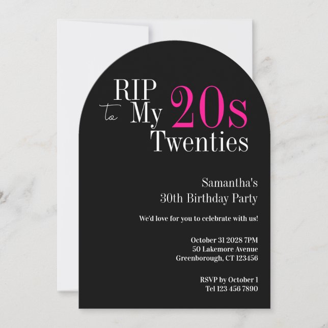 RIP 20s 30th Birthday Party Black Pink Invitation (Front)