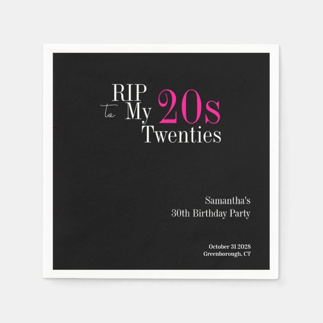 RIP 20s 30th Birthday Party Black Pink Napkins (Front)