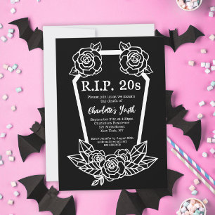 Rip 20s Black Roses Coffin 30th Birthday Party Invitation