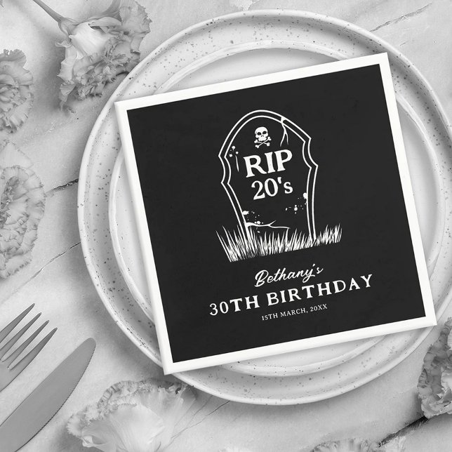 RIP 20s Black White 30th Birthday Party Napkins (Creator Uploaded)