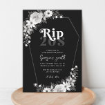 Rip 20s Death to my Youth 30th Birthday Party Invitation<br><div class="desc">Celebrate your birthday with this stylish invitation,  featuring gothic black and white floral,  coffin shaped frame,  retro typography and custom details of your choice. Easily add your own details by clicking on the "personalize" option.</div>