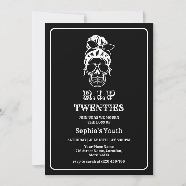 RIP 20s Death to my Youth 30th Black Birthday Invitation (Front)