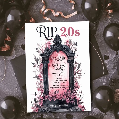 Rip 20s Death to my Youth 30th Pink Birthday Party Invitation