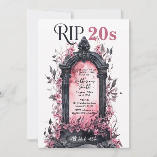 Rip 20s Death to my Youth 30th Pink Birthday Party Invitation
