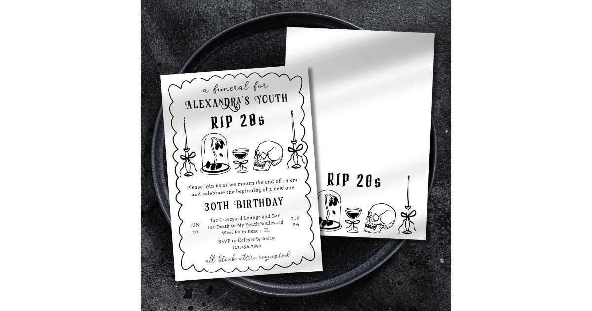 RIP 20s Doodle Scribble Funeral 30th Birthday Invitation | Zazzle