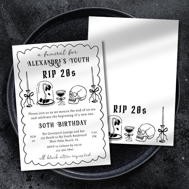 RIP 20s Doodle Scribble Funeral 30th Birthday Invitation (Creator Uploaded)