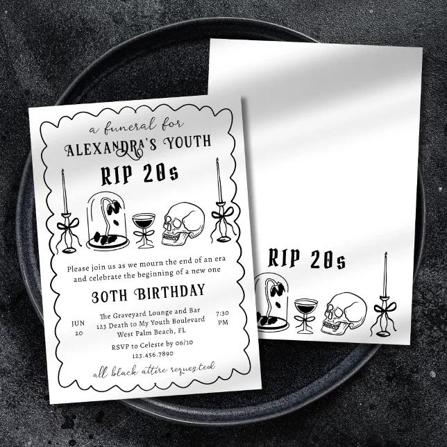 RIP 20s Doodle Scribble Funeral 30th Birthday Invitation | Zazzle