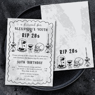 RIP 20s Doodle Stone Look Funeral 30th Birthday Invitation