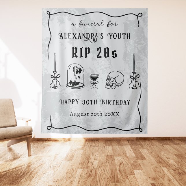 RIP 20s Doodle Stone Look Funeral 30th Birthday Tapestry (Creator Uploaded)