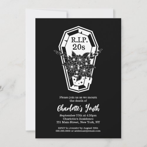 Rip 20s Floral Coffin Death Youth 30th Birthday Invitation