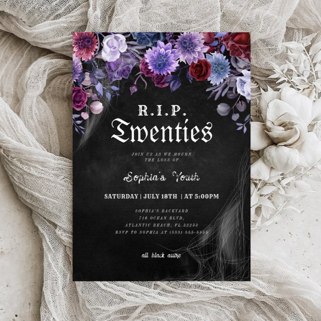 RIP 20s Floral Death to my Youth 30th Birthday Invitation (Creator Uploaded)