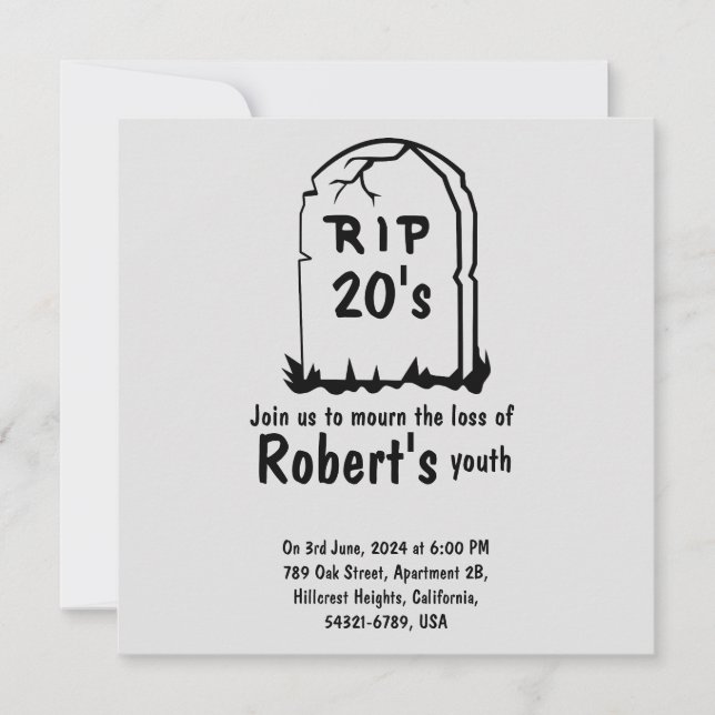 Rip 20's funny 30th birthday invitation (Front)