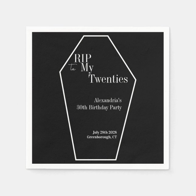 RIP 20s Gothic 30th Birthday Party Black and White Napkins (Front)