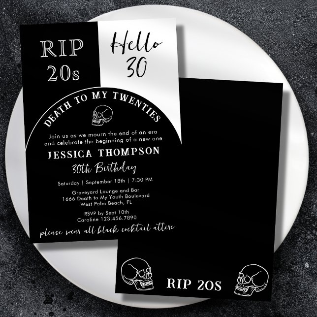 RIP 20s Hello 30 Tombstone Skull 30th Birthday Invitation (Creator Uploaded)