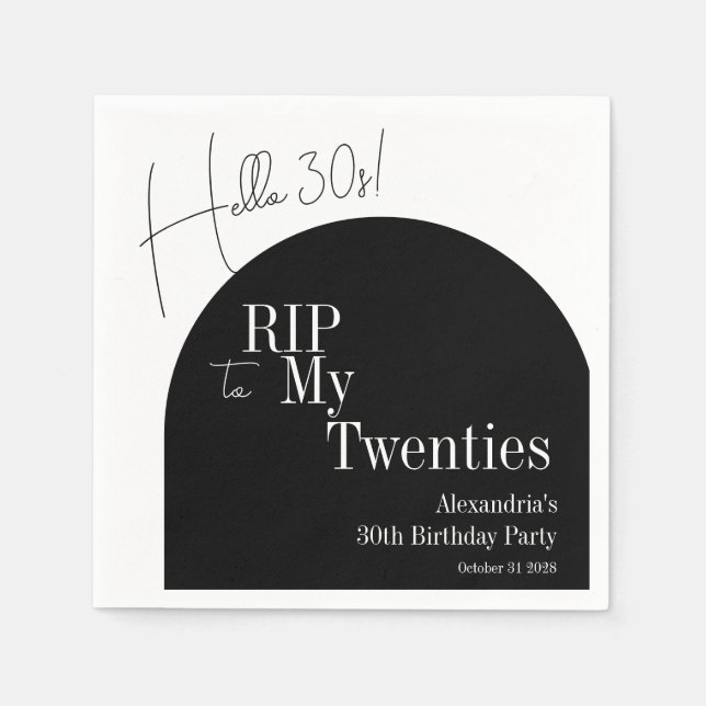 RIP 20s Hello 30s 30th birthday party Napkins (Front)