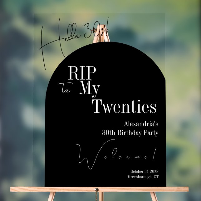 RIP 20s Hello 30s 30th birthday party Welcome Sign (Neutral)