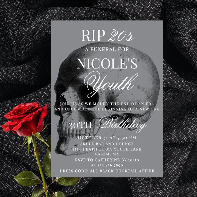 RIP 20s Minimal Skull Funeral Themed 30th Birthday Invitation (Creator Uploaded)