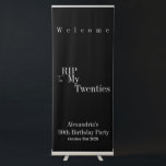 RIP 20s Party 30th Birthday Welcome Retractable Banner<br><div class="desc">This is a minimal, modern, 30th birthday, RIP 20s party Welcome party sign. It is in classic black and white with stylish typography. Perfect for a cool and fun, Halloween themed, 30th birthday party and ideal to welcome your guests. To personalize, simply use the personalize this button to add your...</div>