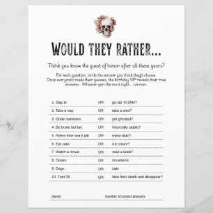 RIP 20s Party Game, Would They Rather game sheet