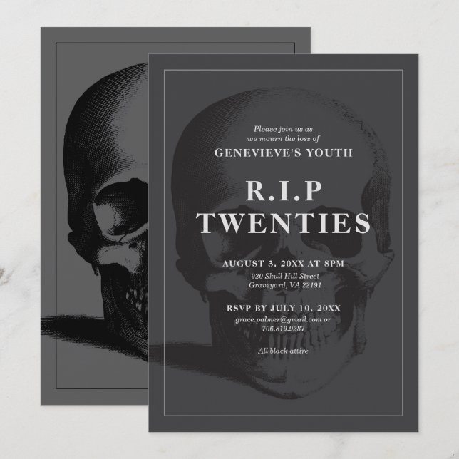 RIP 20's RIP Twenties RIP Youth Death Party Invitation (Front/Back)