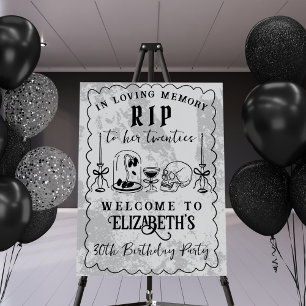 RIP 20s Scribble Gray 30th Birthday Welcome Sign