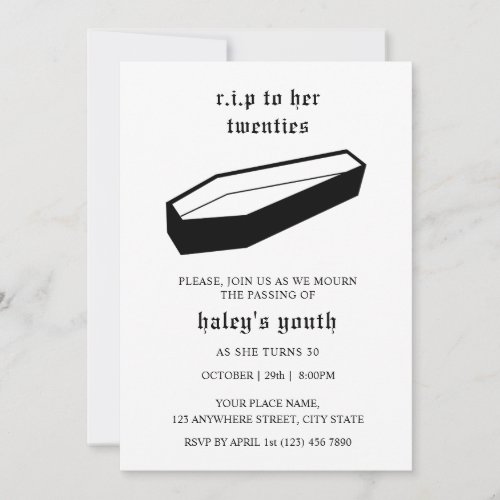 RIP 20s to her Twenties Funeral 30th Birthday Invitation