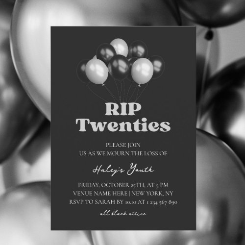 RIP 20s Twenties Funeral Elegant 30th Birthday Invitation