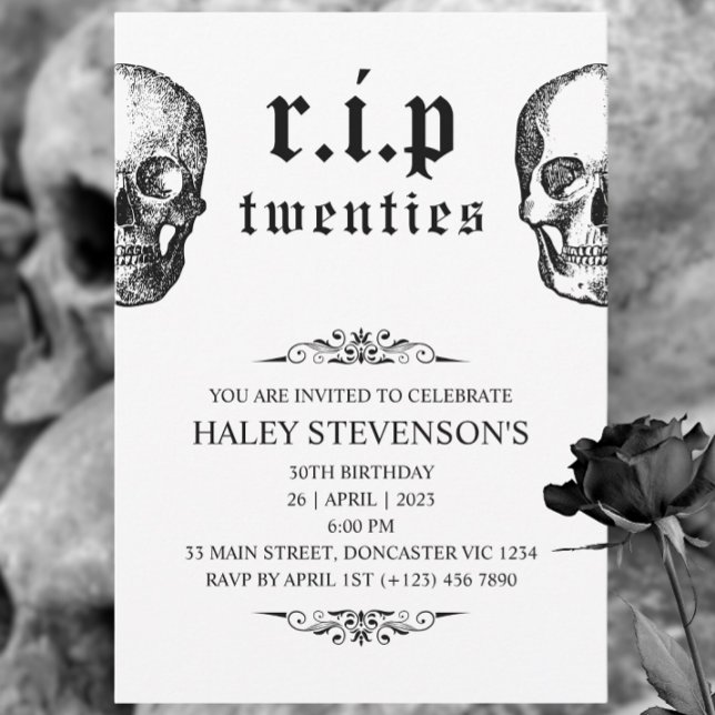 RIP 20s Twenties Funny Skull Funeral 30 Birthday Invitation (Creator Uploaded)