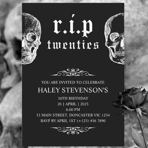 RIP 20s Twenties Funny Skull Funeral 30th Birthday Invitation