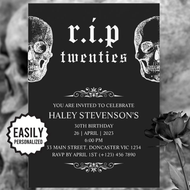 RIP 20s Twenties Funny Skull Funeral 30th Birthday Invitation (Creator Uploaded)