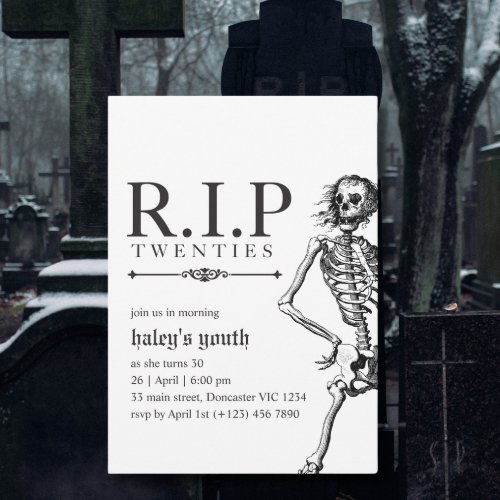 RIP 20s Twenties Funny Skull Funeral 30th Birthday Invitation