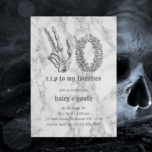 RIP 20s Twenties Funny Skull Funeral 30th Birthday Invitation