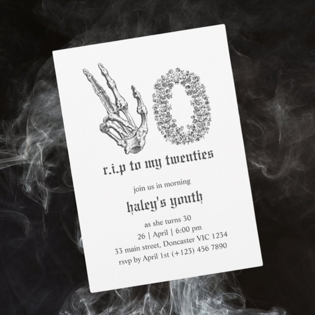 RIP 20s Twenties Goth Skull Skeleton 30th Birthday Invitation (Creator Uploaded)