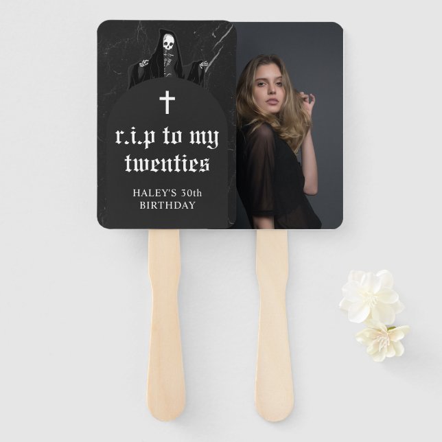 RIP 20s Twenties Grim Reaper Photo 30th Birthday Hand Fan (Front and Back)
