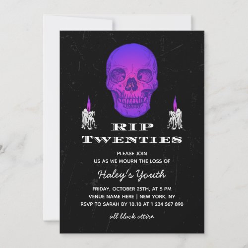 RIP 20s Twenties Purple Skull Gothic 30th Birthday Invitation