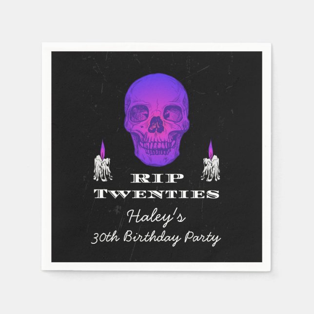 RIP 20s Twenties Purple Skull Gothic 30th Birthday Napkins (Front)