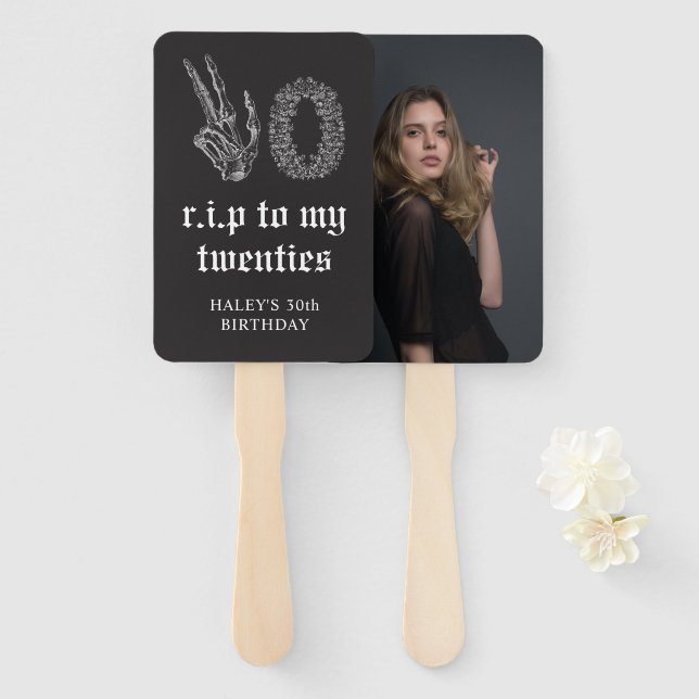 RIP 20s Twenties Skeleton Funeral 30th Birthday Hand Fan (Front and Back)